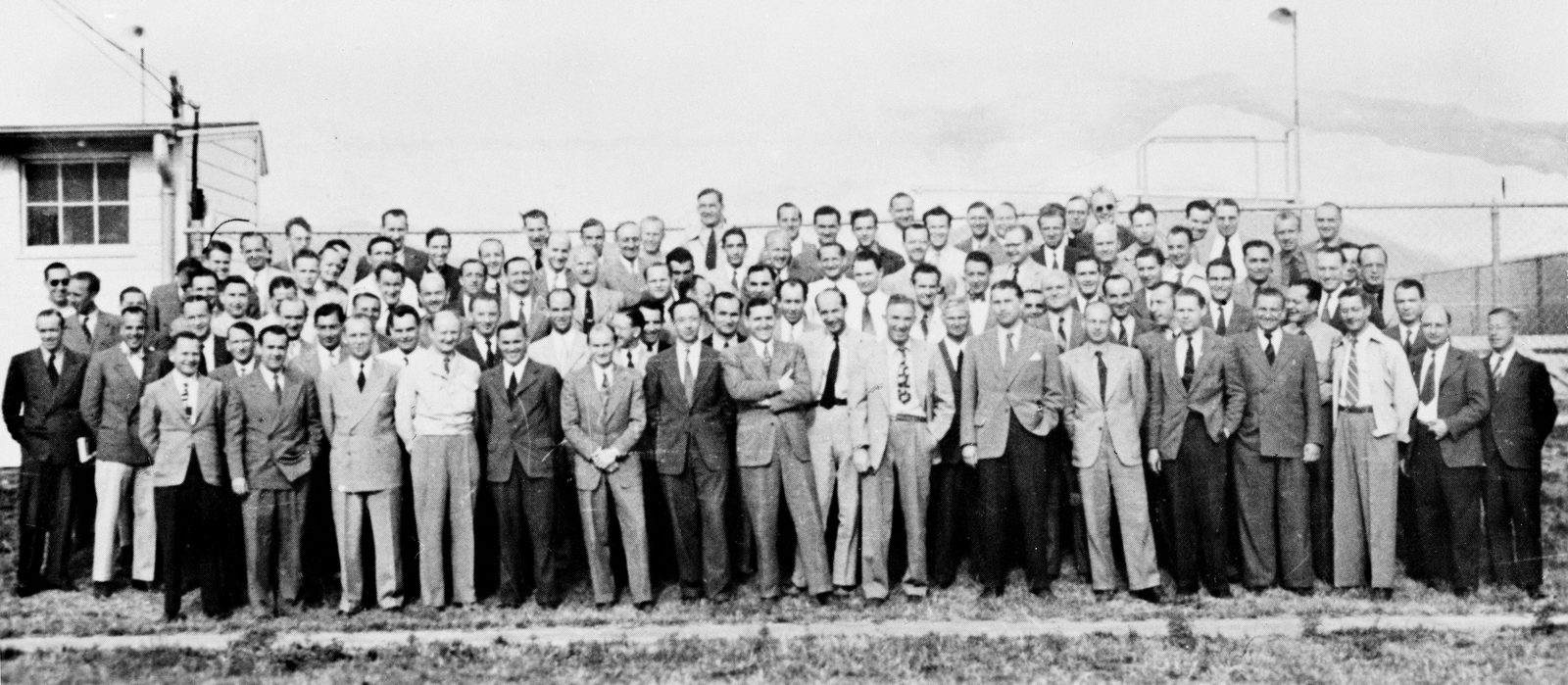 Group photo of German rocket scientists at Fort Bliss, Texas, under Operation Paperclip